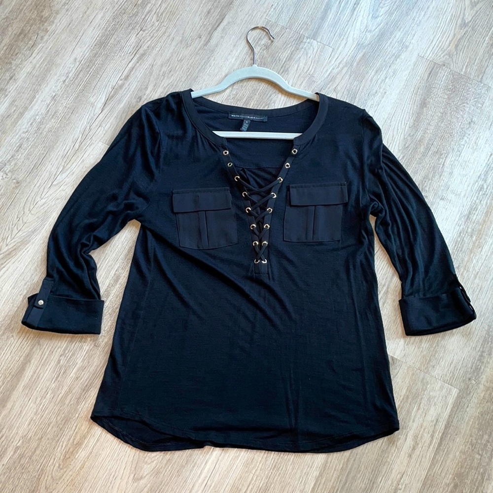 WHBM Women's Black 3/4 sleeve shirt- SMALL